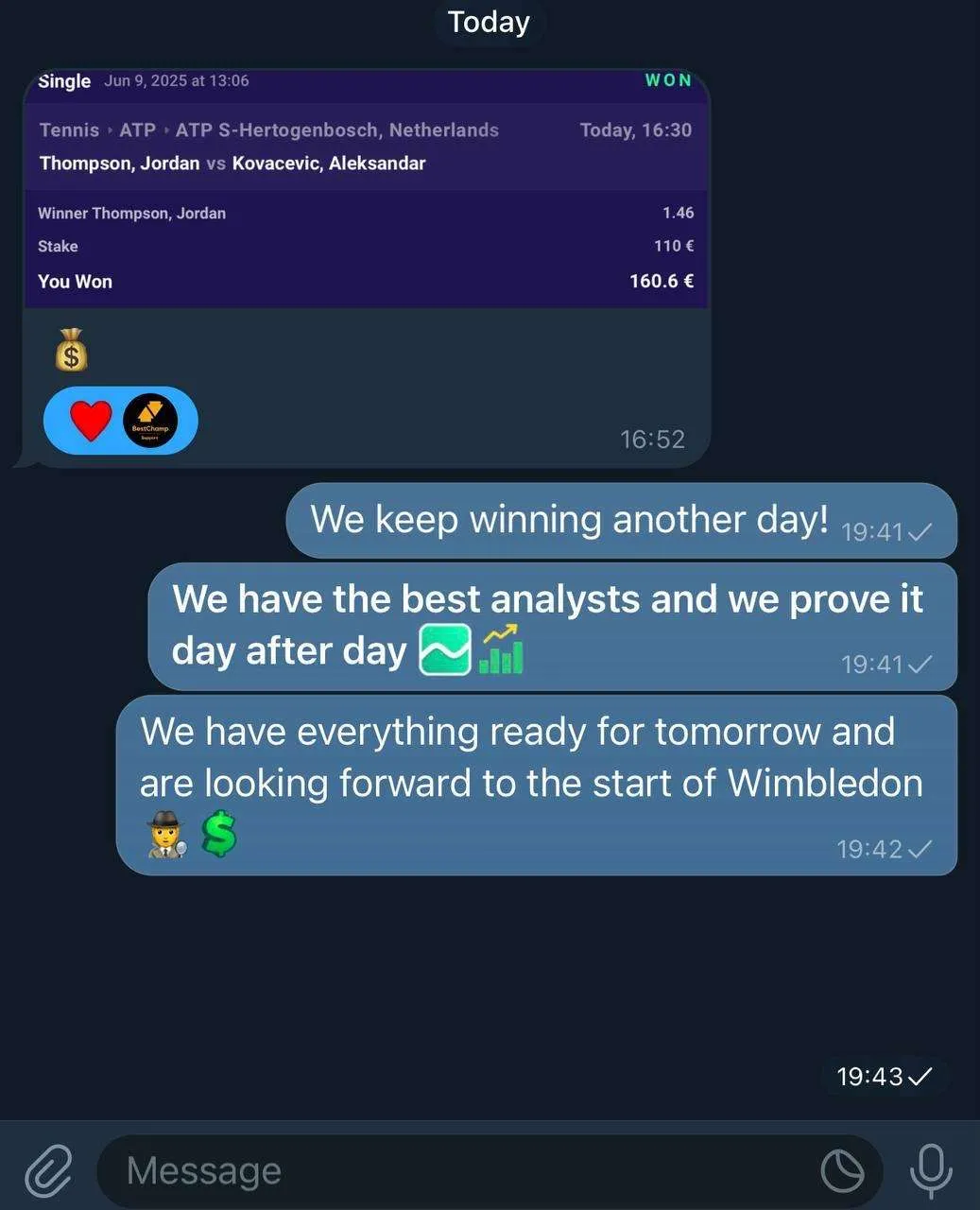 BetSwiss member result