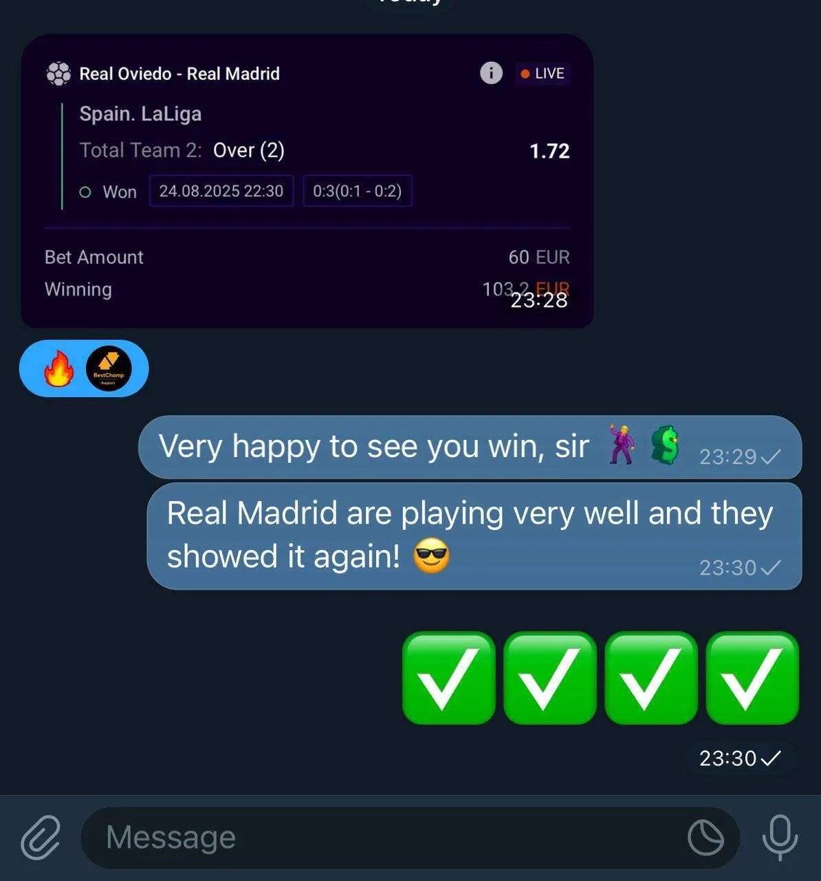 BetSwiss member result
